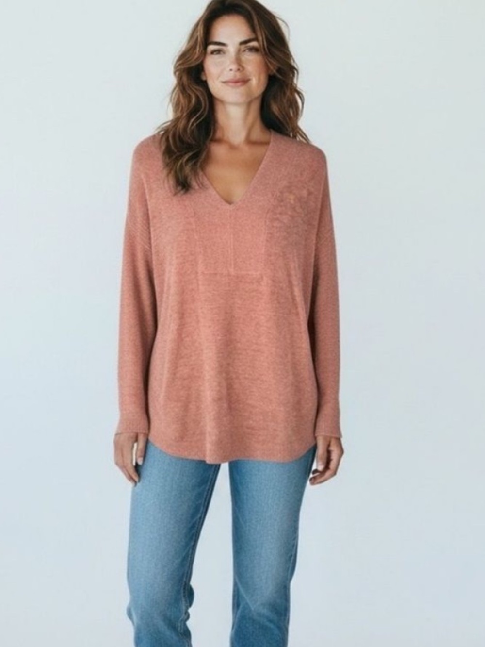 Barefoot Dream CozyChic Ultra Lite V-Sweater Sz Large Dusty Rose